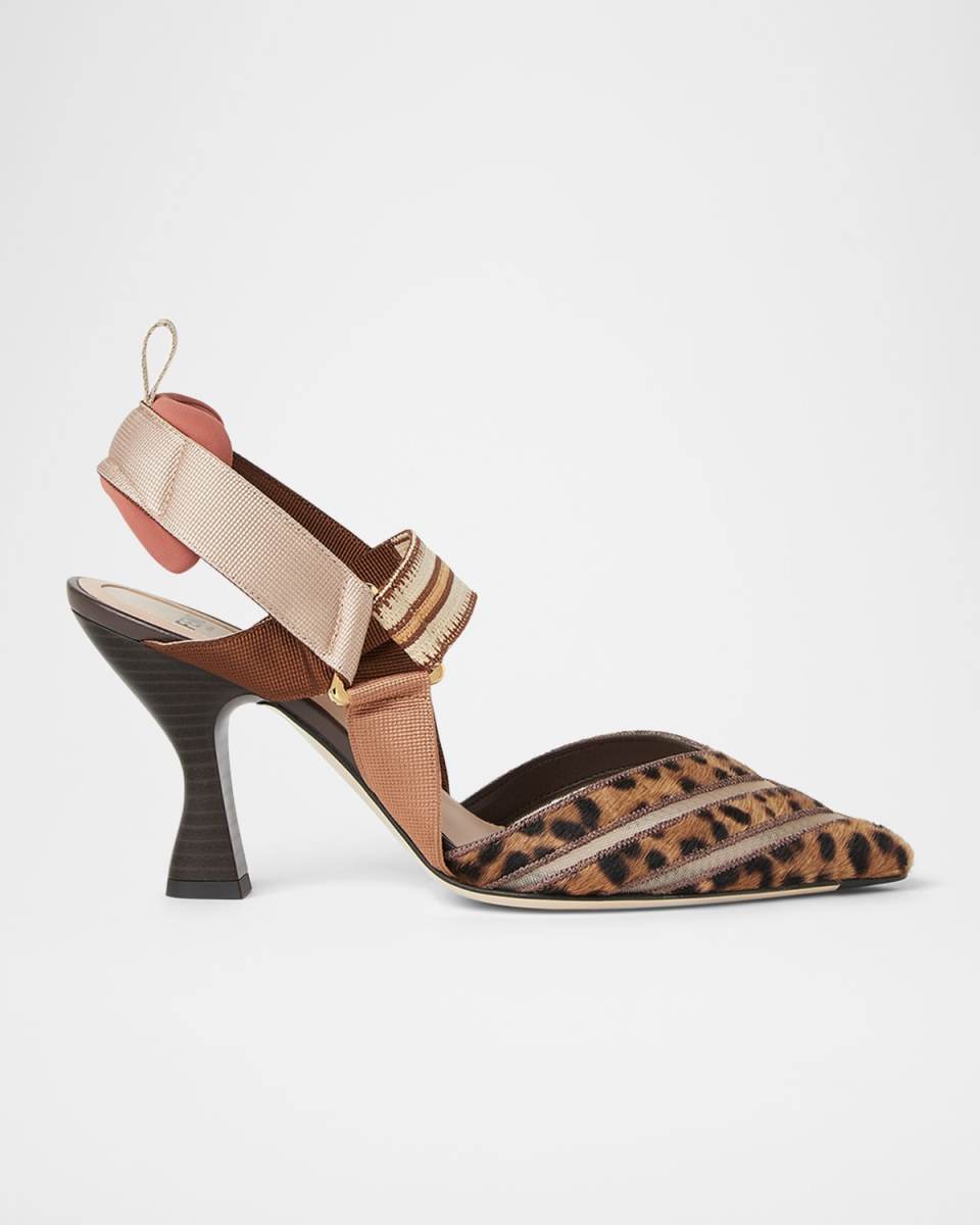 85mm Leopard Colibri Mixed-Media Iconic Slingback Pumps